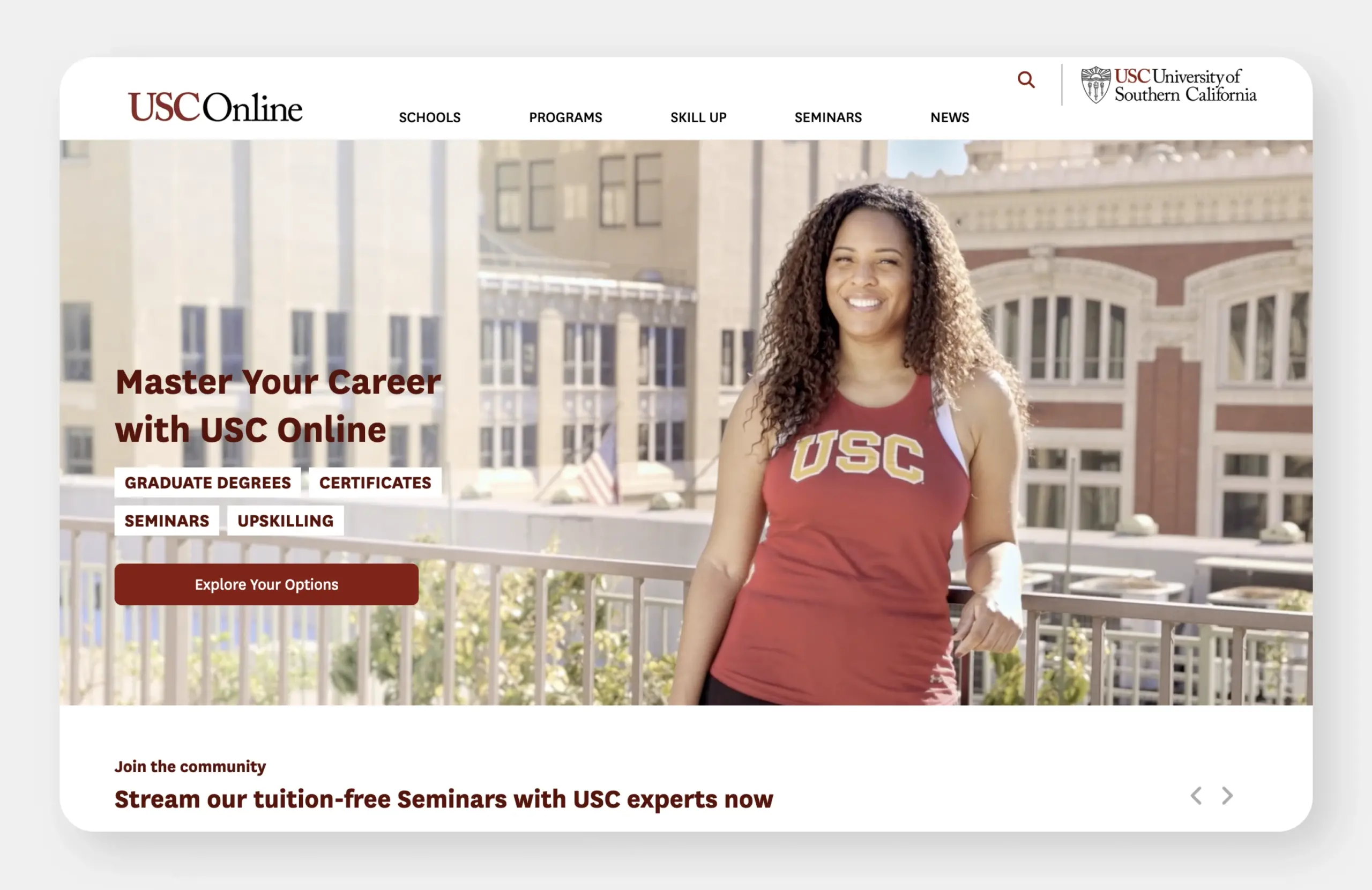 Screenshot of the USC Online website