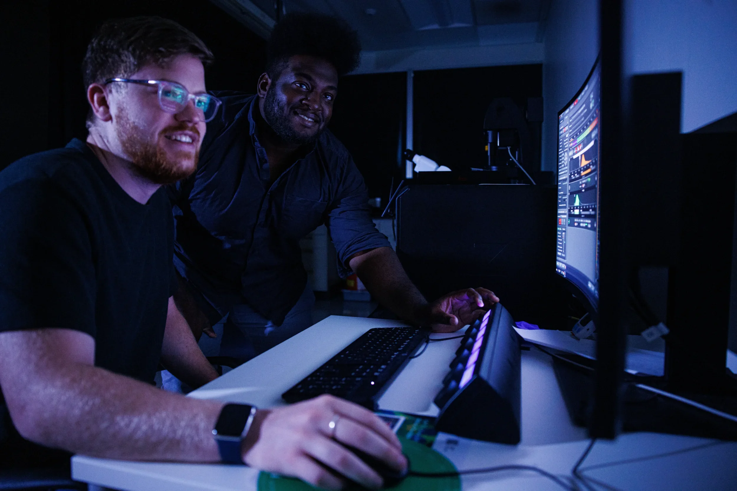 Students using a computer.
